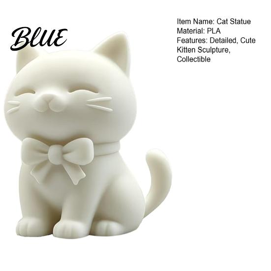 One-piece Molded Cat Bow Collectible Printed Sitting Statue Figure 3D Figurine with Non-discoloring Ornament Cute Kitten Sculpture Tabletop