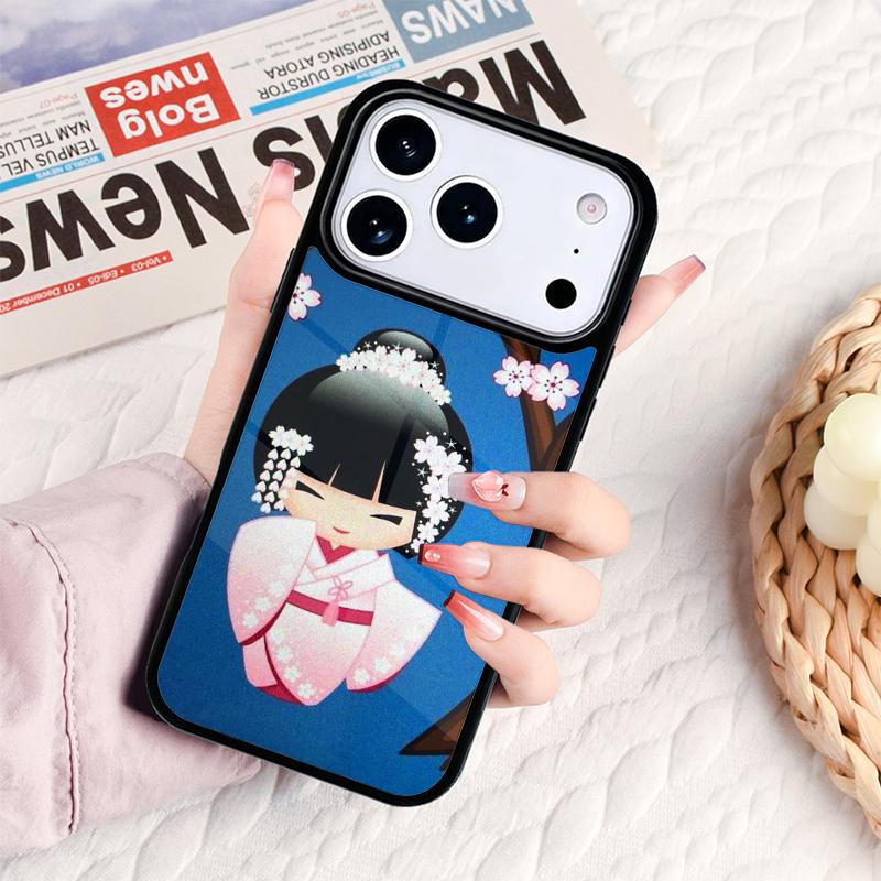 Japanische Geisha Kokeshi Puppe Handyhülle Für IPhone 17 16e 15 14 13 12 11 Pro Max Air Mini Weiche Schutzhülle