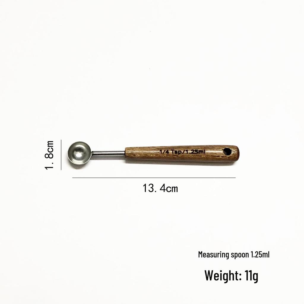 Multifunctional Oak-Handled Stainless Steel Measuring Spoon for Kitchen Baking