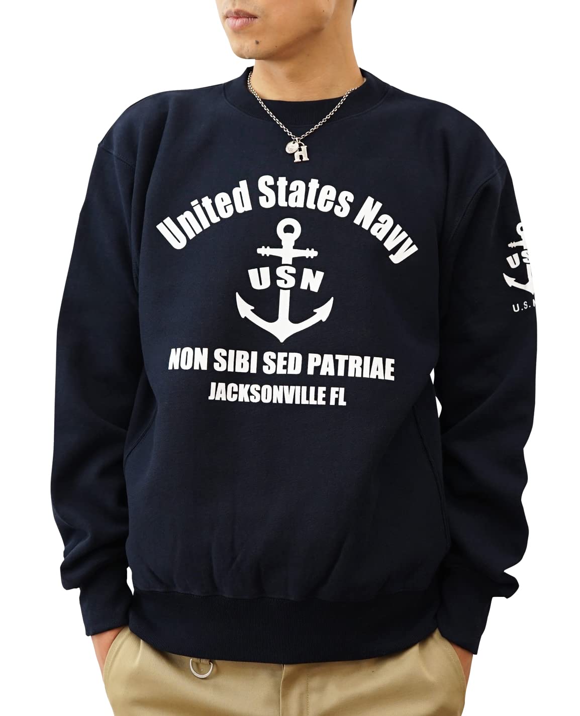 

12 унций Толстовка ТЕМНО-СИНИЙ FL Оригинальный военный принт Тяжелая толстовка Тренировочная кофта L Темно-синий [Jeans Bug] США. 12SW-FL (86)