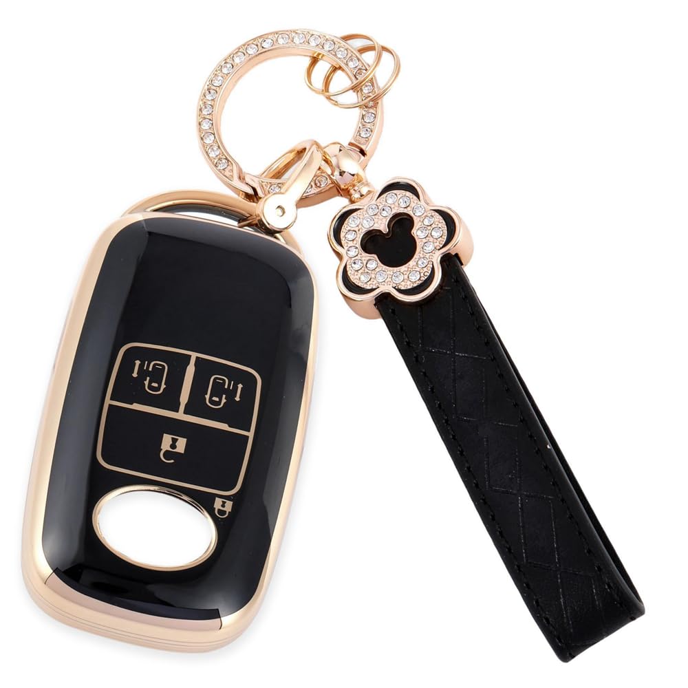 Nacalikeey Cute Girl Smart Key Case, Plum Blossom, Key Cover, Key Holder, Dustproof, Fashionable Key Case, Sakura Kawaii (Black), Black
