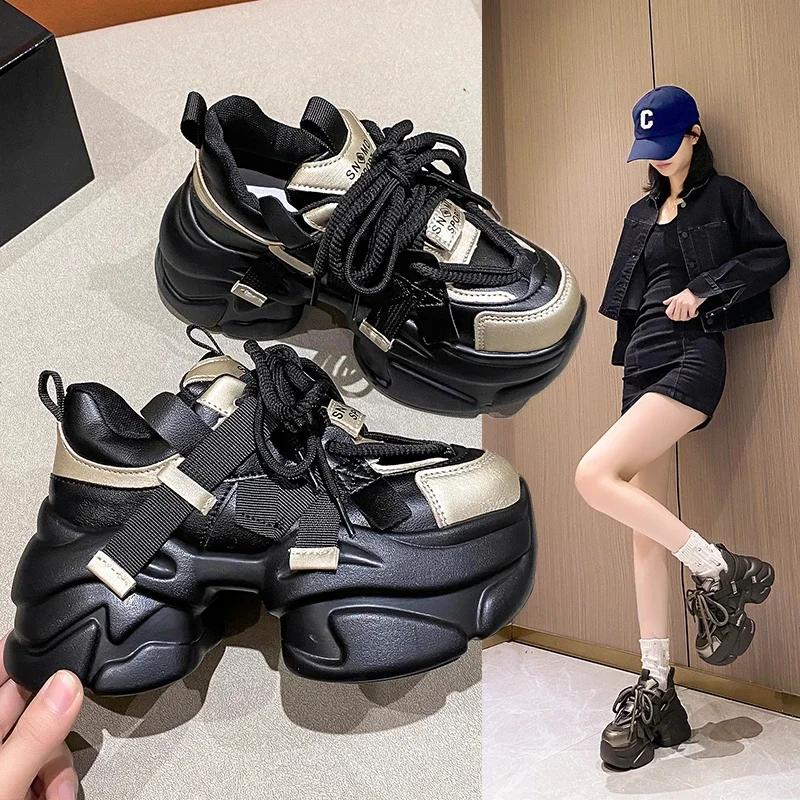 Moda 8CM Zimowe Damskie Grube Ciepłe Futrzane Sneakersy Wysoka Platforma Sportowe Buty Taty Kobieta Błyszcząca Skóra Casual Śniegowce Zapatillas Mujer