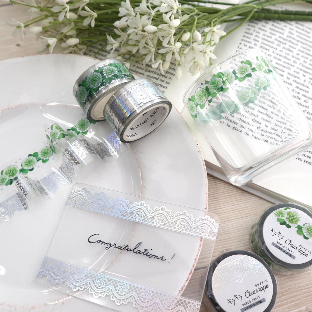 World Craft Masking Tape Glitter Clear Tape Rainbow Aurora Foil Width 20mm Lace KCT20-015