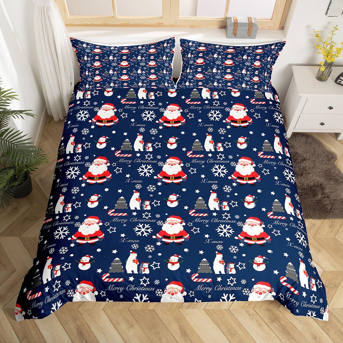 

Christmas Duvet Cover Full Queen,Cute Cartoon Santa Claus Snowflake Bedding Set Xmas Gifts For Boys Girls Christmas Quilt Cover EU Single(135x200cm)