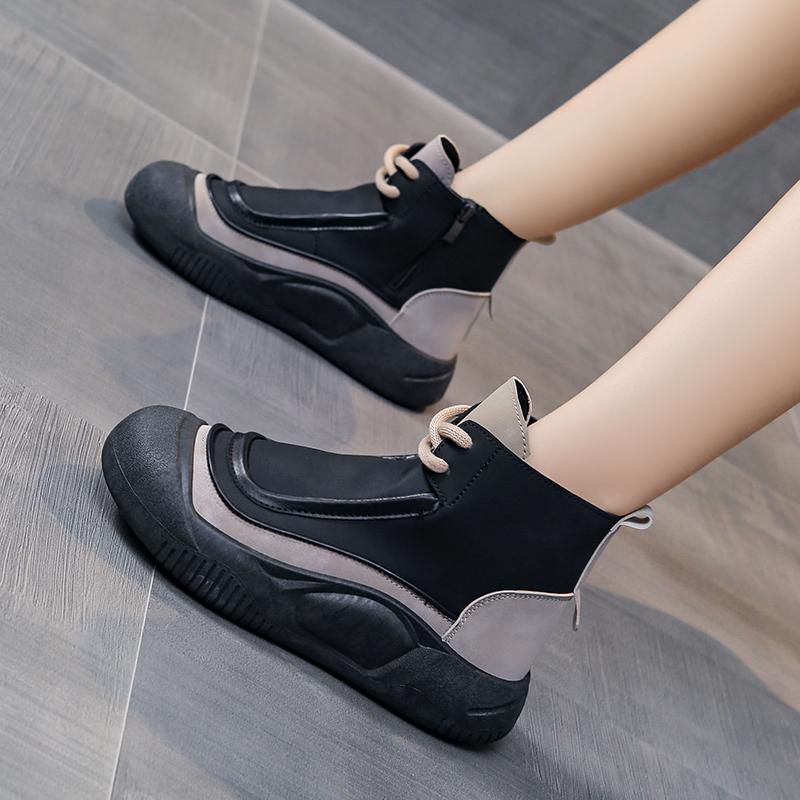 TUINANLE Kvinner Høye Topper Sko Spring Glidelås Uformell Anti Slip Flat Sneakers Jente ankelstøvletter