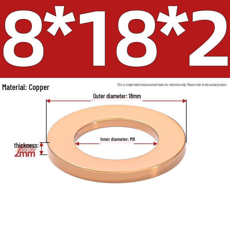 Pure Red Copper Gasket Sealing Ring for Marine Instruments, Metal Flat Washer M3-M60mm