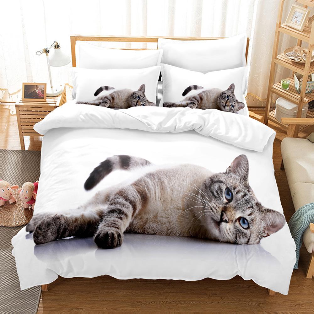 Lovely Cat Queen King Size Bedding Set Microfiber Polyester 3D Print Duvet Cover Set Girls Adults Comforter Cover Cute Animals