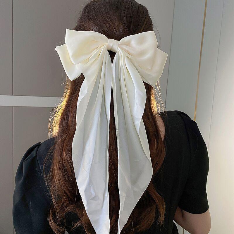 Women Bow Ribbon Hair Clip Fashion Simple Solid Satin Spring Clip Hair Pin Elegant Retro Headband Clips Girls Hair Accessories