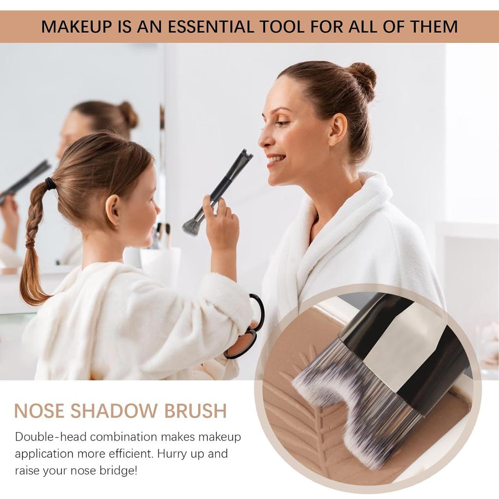 2 Pcs Nose Contour Brushes, 2-in-1 U-shaped Fluffy brush Dual-End Angled Nose Brushes Set Practical Makeup Tools for Nose Sculpting and Definin