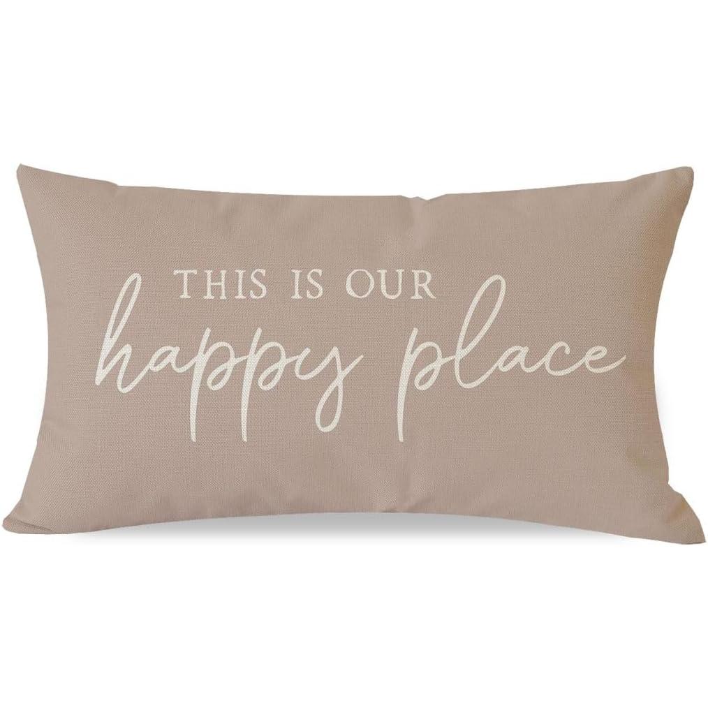 PANDICORN This is Our Happy Place Pillow Covers 12x20 Inch Modern Farmhouse Outdoor Decorations Lumbar Decorative Throw Pillows Cases Cushion Covers бежевый