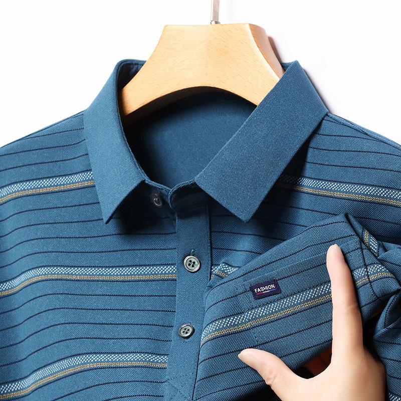 Striped Long-Sleeved Shirt Spring and Autumn Middle-Aged Men's T-shirt Loose Casual Dad Wear T-shirt Undershirt Top