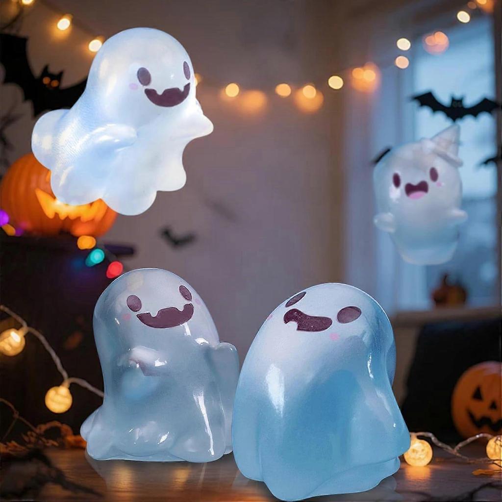 6Pcs Halloween Mini Ghost Figures with Box, Luminous Ghost Miniature Resin Figurines, Glow in The Dark Mini Resin Ghosts, for Halloween Party Favors