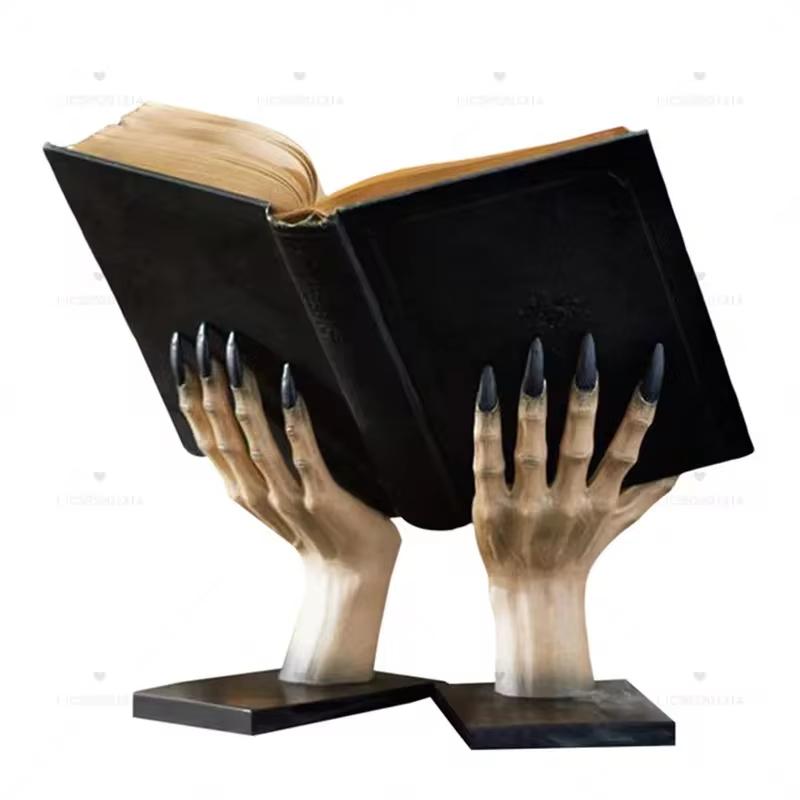 

Halloween Hand Book Stand Resin Statue Bookshelf Scary Party Tabletop Home Decoration Witch Book Holder Bookcase Bedroom Desk чорний
