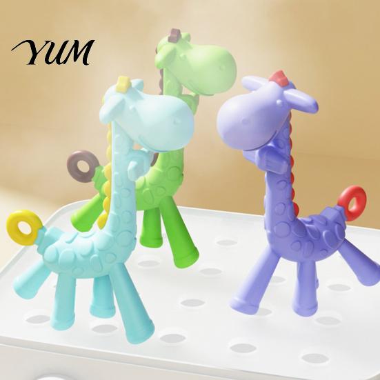 Essential Baby Shower Gift Giraffe Teething Toy for Infants, Food-Grade Silicone Chew Stick Gum Relief, One Piece Molded Teether BPA-Free 0-12 Months,