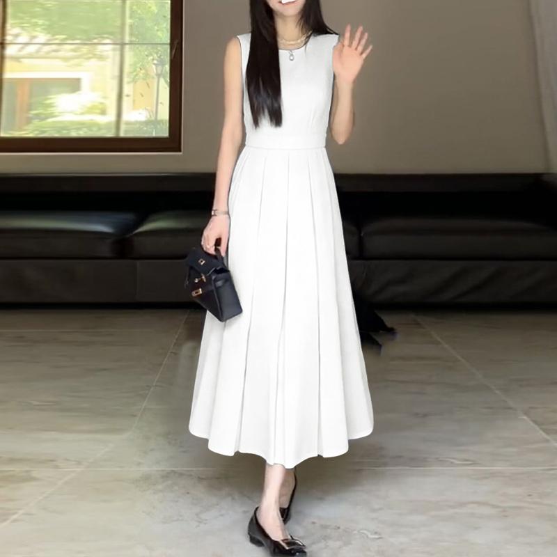 ZANZEA Women Casual Round Neck Sleeveless Loose Long Dress S белый
