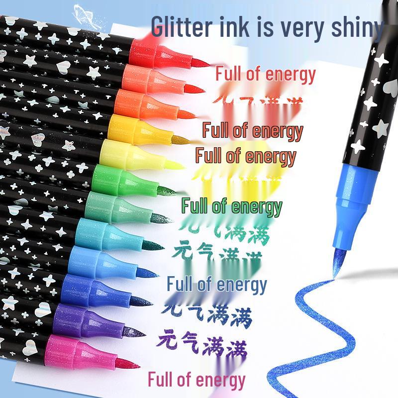 Dual-Tip Glitter Acrylic Marker for Kids - Soft Tip, Double Color, Ideal for Children's Art and Coloring Projects