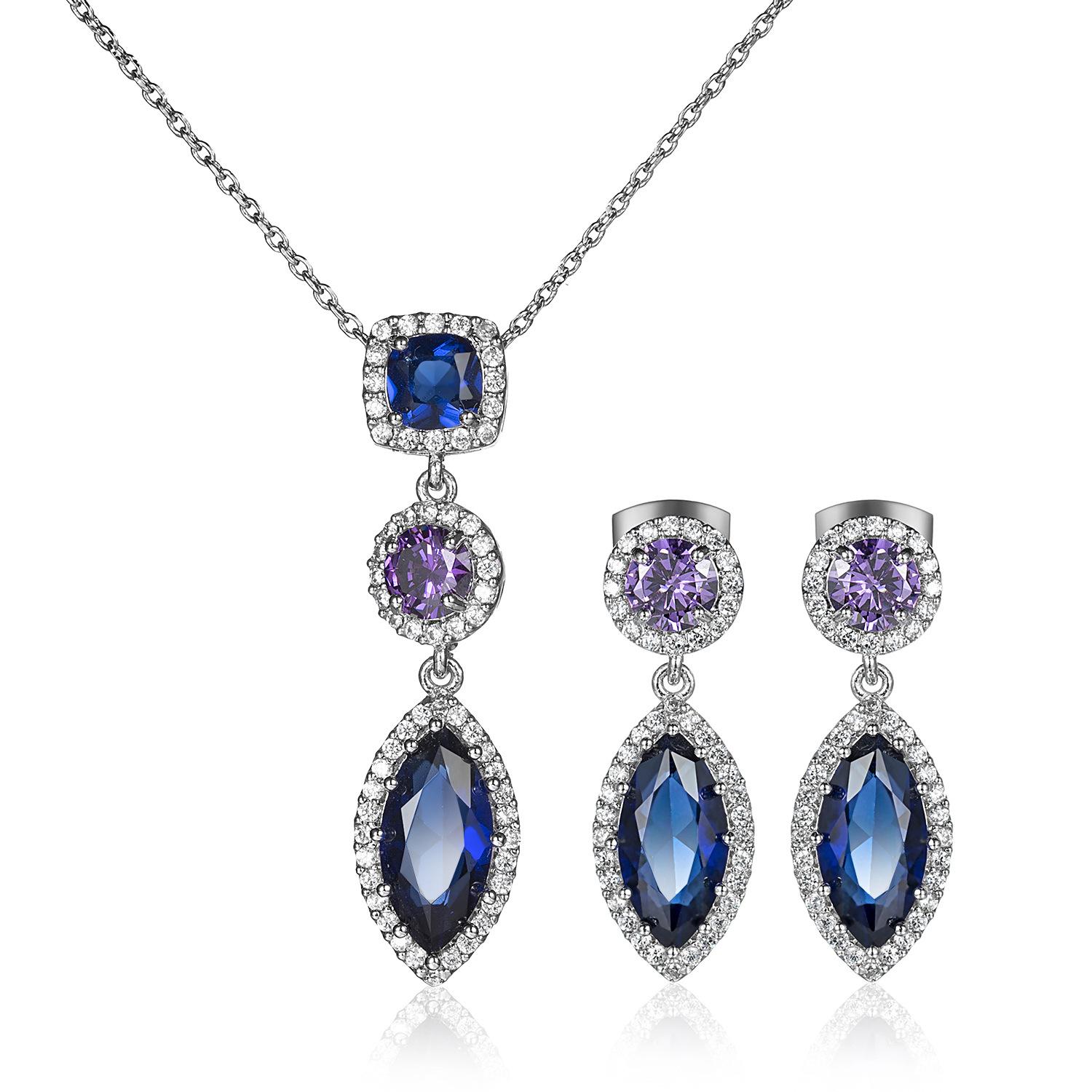 

SODROV титановая стальная цепочка с сапфиром маркизы, синий циркон, кулон, ожерелье, серьги, комплект ювелирных изделий из двух предметов