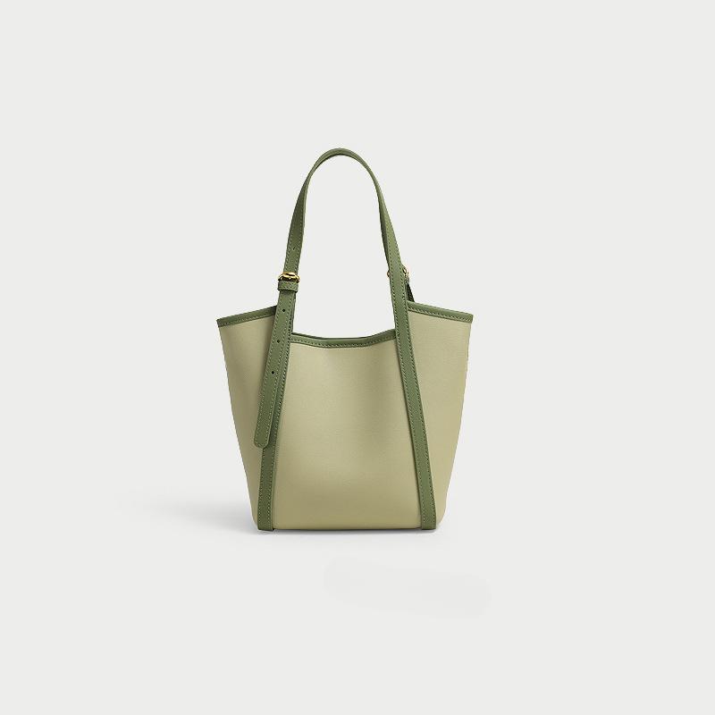 Spring/Summer Niche Genuine Leather Women's Bag Tote Bag Green Small Fresh Bucket Bag Hand Bill Shoulder Underarm Bag