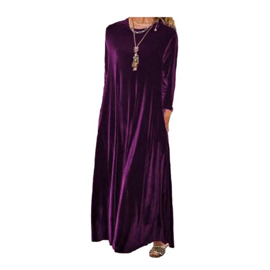 

Женское бархатное платье Осеннее повседневное с круглым вырезом и длинными рукавами Платье макси свободного кроя для гостьи на свадьбу Коктейльное вечернее платье 2XL фиолетовый