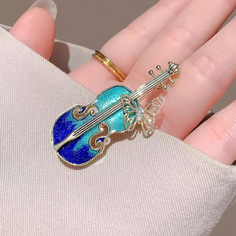 Creative Enamel Violin Brooch, High-end Feminine Personality and Retro Brooch