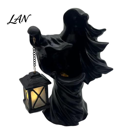 Decorative Lighting for Weddings Halloween Ghost Messenger Resin Figurine, Witch Statue with Lantern, Waterproof Indoor Outdoor Thanksgiving Christmas