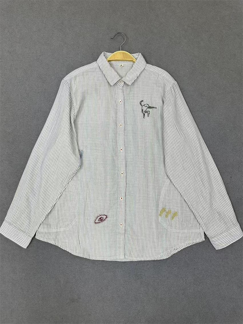 

Johnature Japanese Style Embroidered Shirt Casual Vintage Top Women Clothing For Spring Autumn One Size бежевый