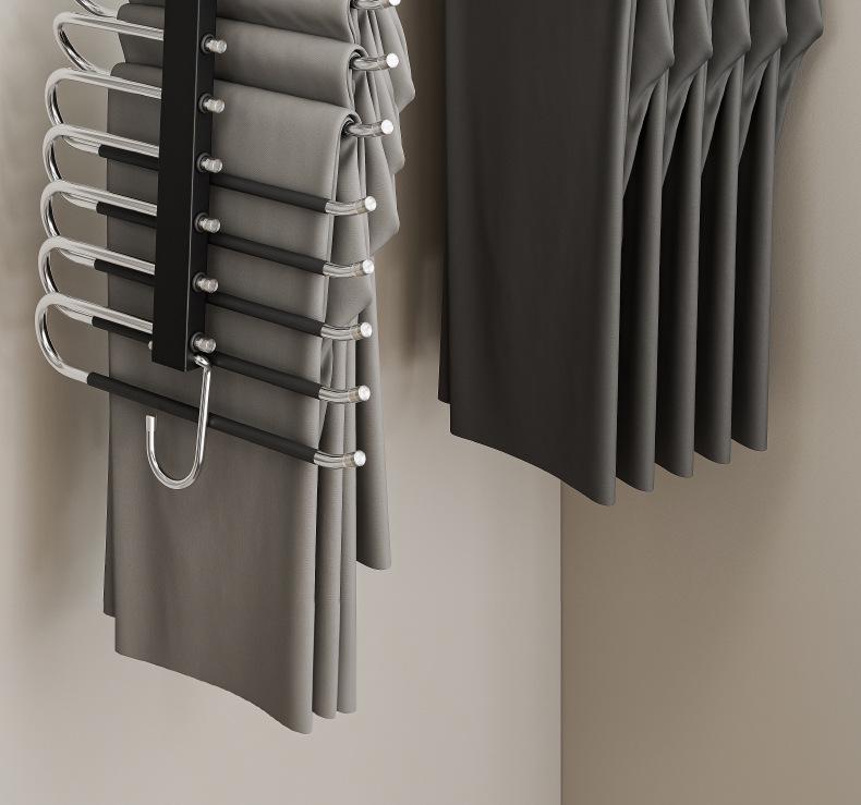 Multi-Layer Stainless Steel Folding Pants Hanger with Pull-Out Clips