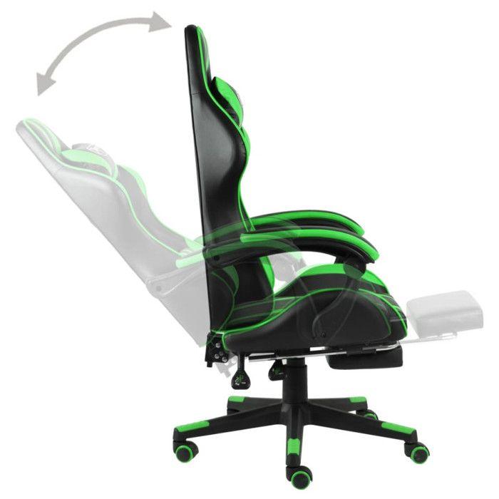 Fauteuil de jeux vidéo - vidaXL - Noir et vert - Similicuir - Hauteur réglable - Repose-pied