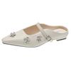 [Ushilai] French flower rhinestone bag head half slippers women wear square head commuting versatile cool slippers
