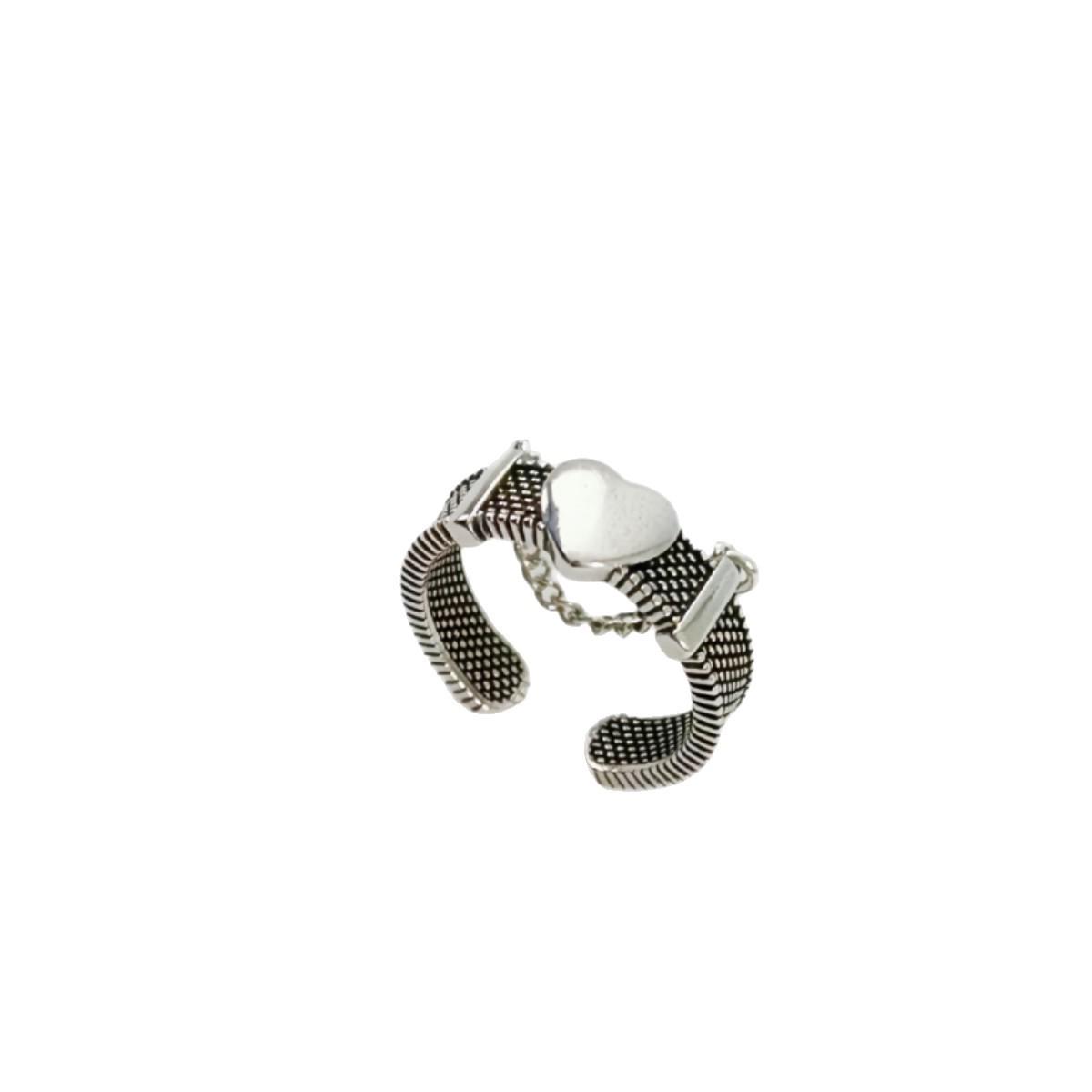 Stylish Internet Celebrity Woven Leather Chain Heart Ring античный серебряного