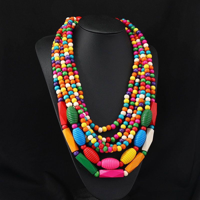 Retro Ethnic Style Wooden Necklace Fashion Style Bohemia Long Stylish Multi-Layer Sweater Chain Performance Accessories Women