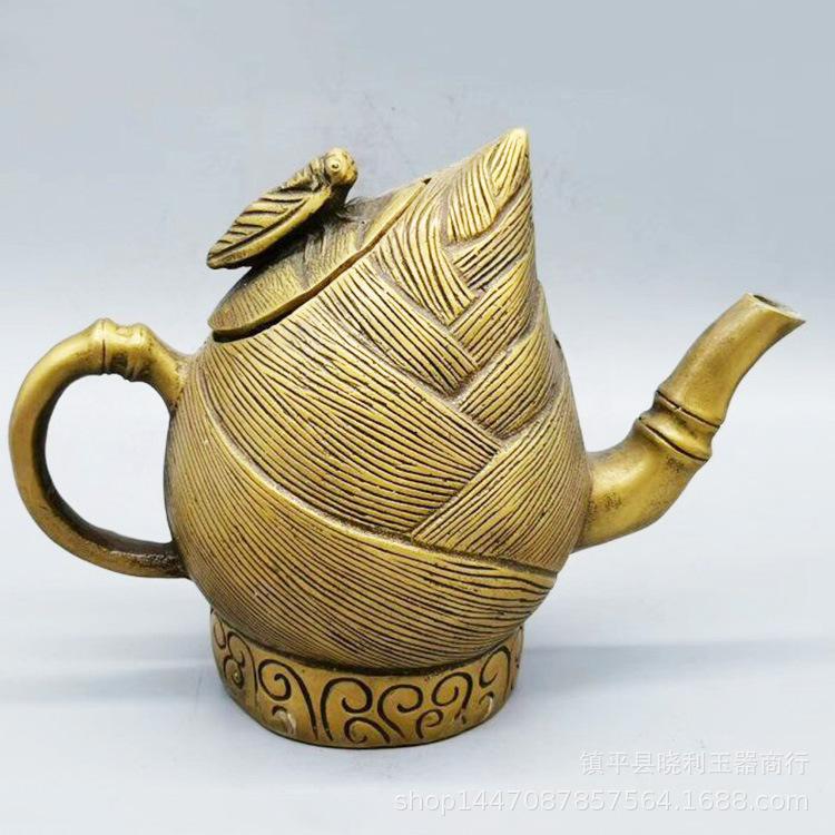 Copper with Fish On Bamboo Monkey Pot Home Decoration Metal Craft Chinese Style Money Mouse Ornament