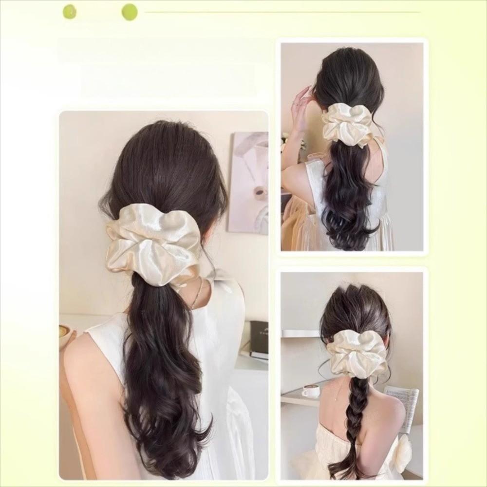 Scrunchie Satin Hair Bands Ponytail White Blue Pony Tail Hairpiece Hair Ring Ponytail Wig  Party