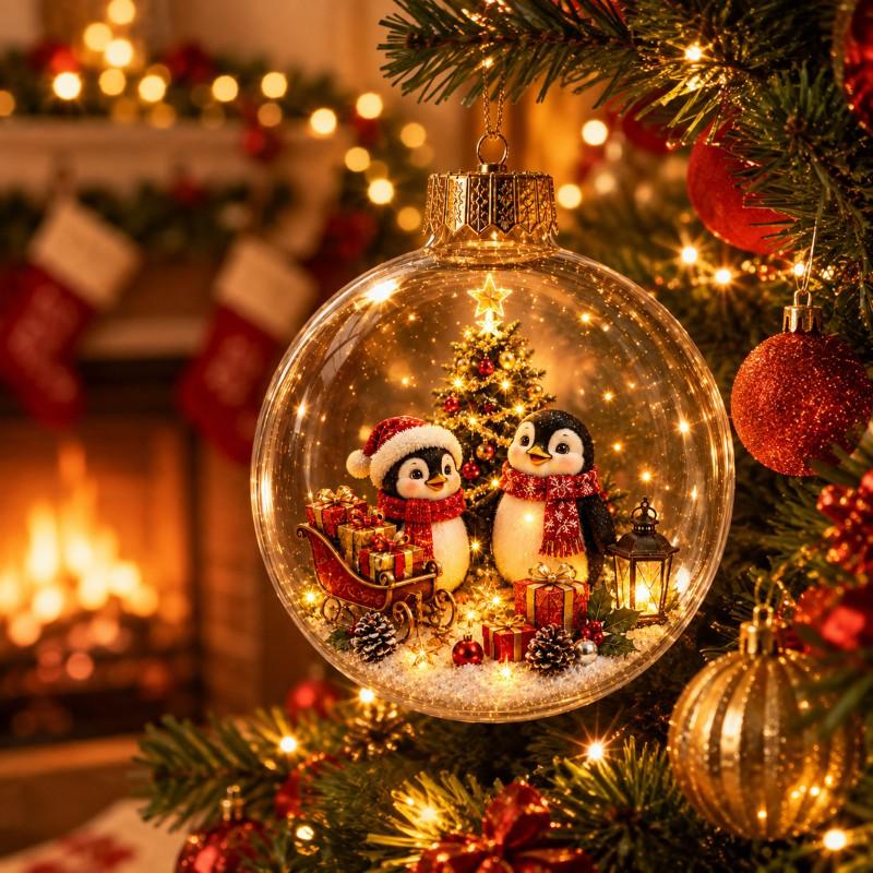 LED-beleuchtetes 3D-Pinguin-Schneekugel-Ornament Weihnachtsbaumschmuck Heim-Feiertagsdekoration