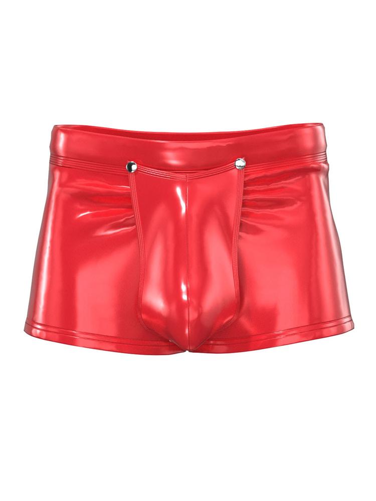 Pánské boxerky z PVC kůže Sexy s knoflíkem otevřený rozkrok Erotické spodní prádlo Pánské klubové oblečení Spodní prádlo PU Wetlook Horké šortky