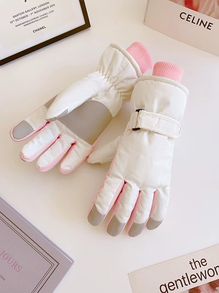 Cycling gloves winter women's warm thickened velvet anti-splashing water electric vehicle cold-proof ski gloves women