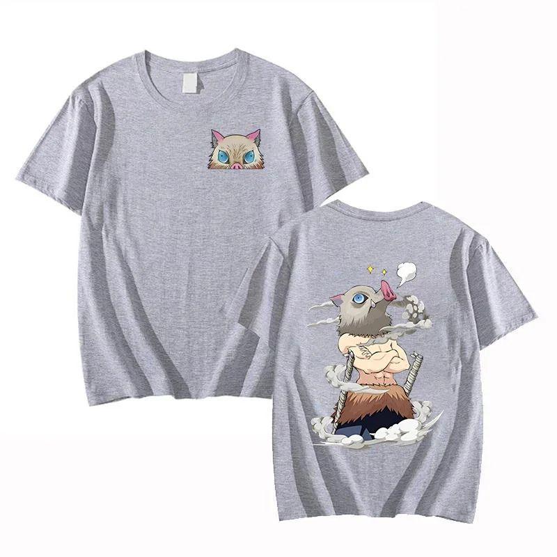 Cotton Summer Shortsleeved Tshirt with Popular Anime Demon Slayer Cartoon Print Fashionable and Casual Loosefitting