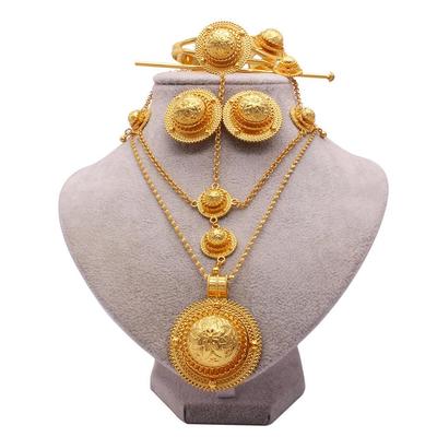 Damen Ohrringe Armband Ringe Halskette Hochzeitsfeier Afrikanisches Dubai Braut Schmuckset Tanzparty Zubehör
