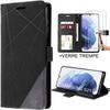 Case for Samsung Galaxy S21 - BOOLING - Shockproof - 2 Tempered Glasses - Black Synthetic Leather - Card Storage