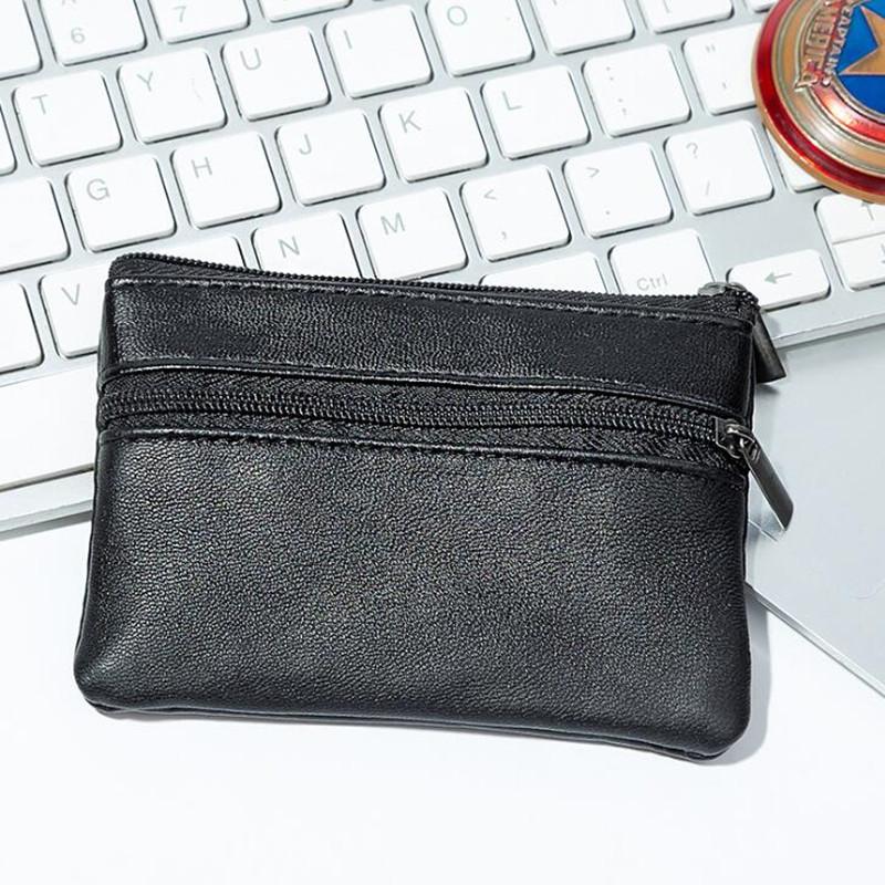 Men'S Coin Purse Pu Leather Single Zipper Multi-Function Mobile Phone Coin Purse Fashion Men'S Mini Wallet Black