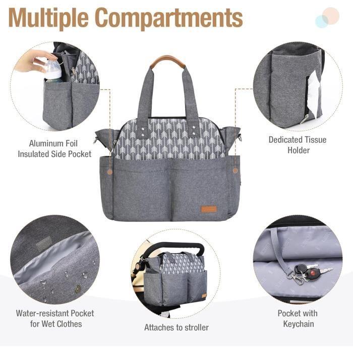 Sac À Langer Grande Capacité Lekebaby Avec Matelas À Langer,imprimé Flèche,gris