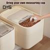 Grain Storage Barrel with Built-in Measuring Cup Clear Cover Large Capacity Wide Mouth Airtight Pet Food Container