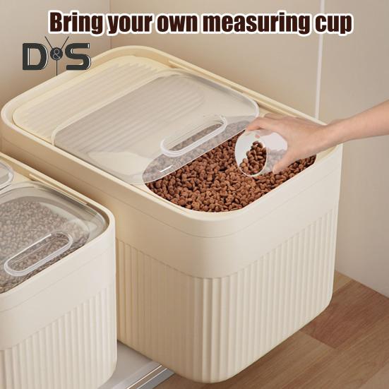 Grain Storage Barrel with Built-in Measuring Cup Clear Cover Large Capacity Wide Mouth Airtight Pet Food Container