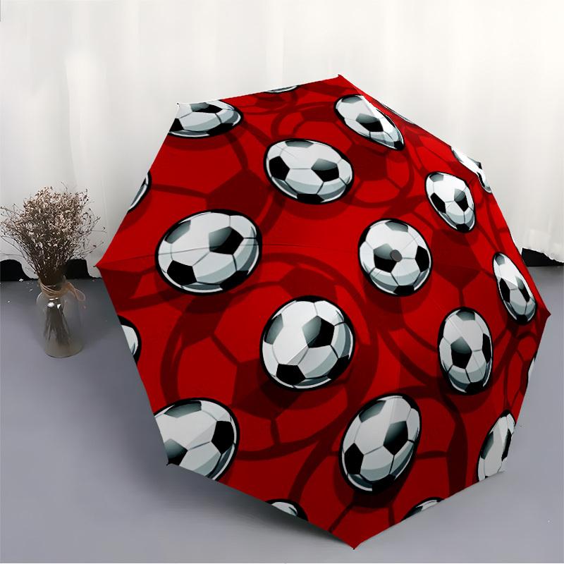 1pc Soccer Pattern Automatic Folding Umbrella - Compact 8-Rib Design, Durable Plastic & Iron, Lightweight for Outdoor Daily Use031