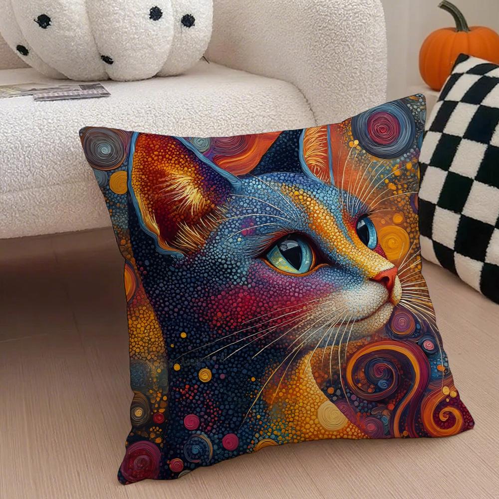 Simple Casual Prints Of The Strange Cats Cushion Cover Linen Pillow Case Soft Breathable Protective Couch Room Decoration