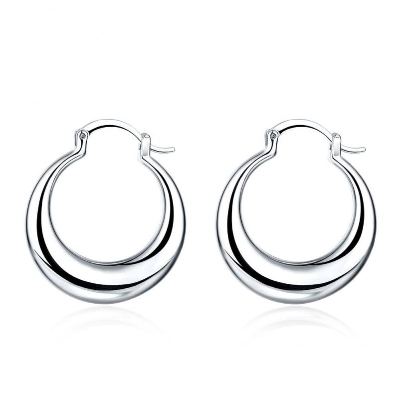 925 Silver Plated Crescent Moon U Shaped Hoop Earrings Women Fashion Jewelry Accessory