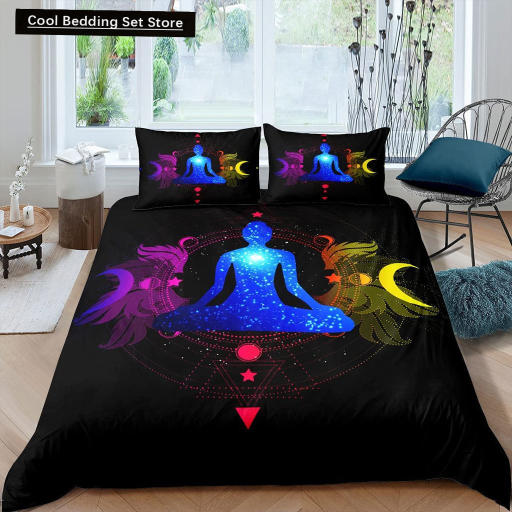 Bohemian King Queen Duvet Cover Yoga Comforter Cover Chakra Meditation Hamsa Eye Bedding Set Exotic Boho Polyester Quilt Cover