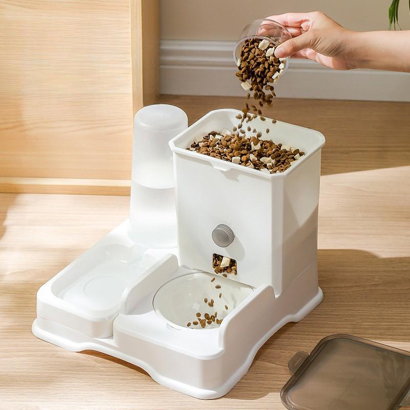 Hrănitor automat pentru fântână de băut pentru pisici și câini Dozator de apă de băut pentru animale de companie integrată cu bol dublu ceramică capacitate mare