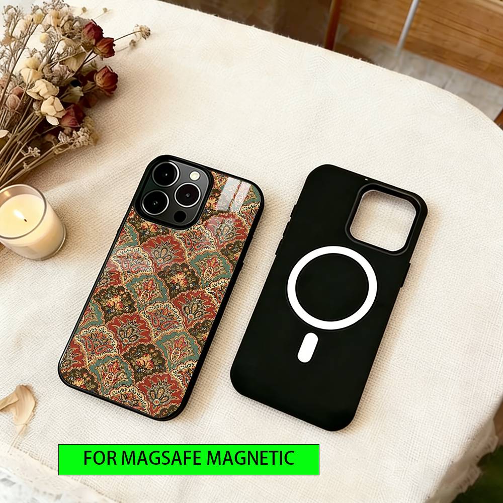Persian Carpet Floral Pattern Phone Case For iPhone17,16,15,14,13,12,11 Plus,Pro Magnetic For Magsafe Wireless Charging