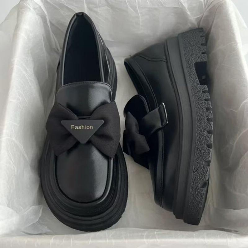 New Spring Retro Small Leather Shoes Platform Women's Thick Heel Single Shoes Soft Sole Large Size Women's Shoes